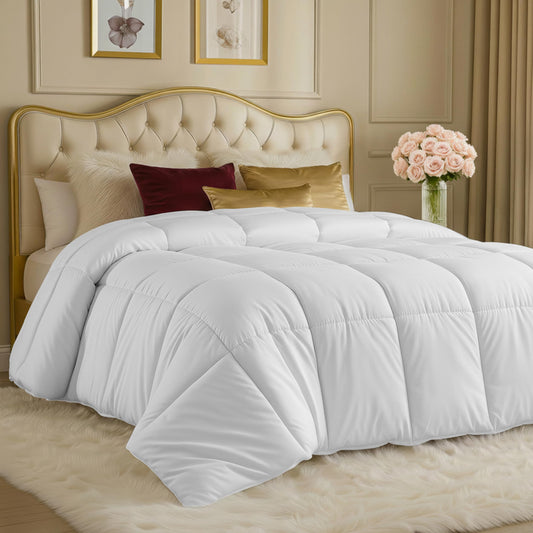 Utopia Bedding Comforters King Size, All Season Duvet Insert, Down Alternative Box Stitched Bed Comforter with Corner Tabs, Machine Washable (White)