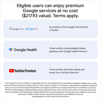 Google Pixel 10 - Unlocked Smartphone with Gemini - Obsidian - 128 GB