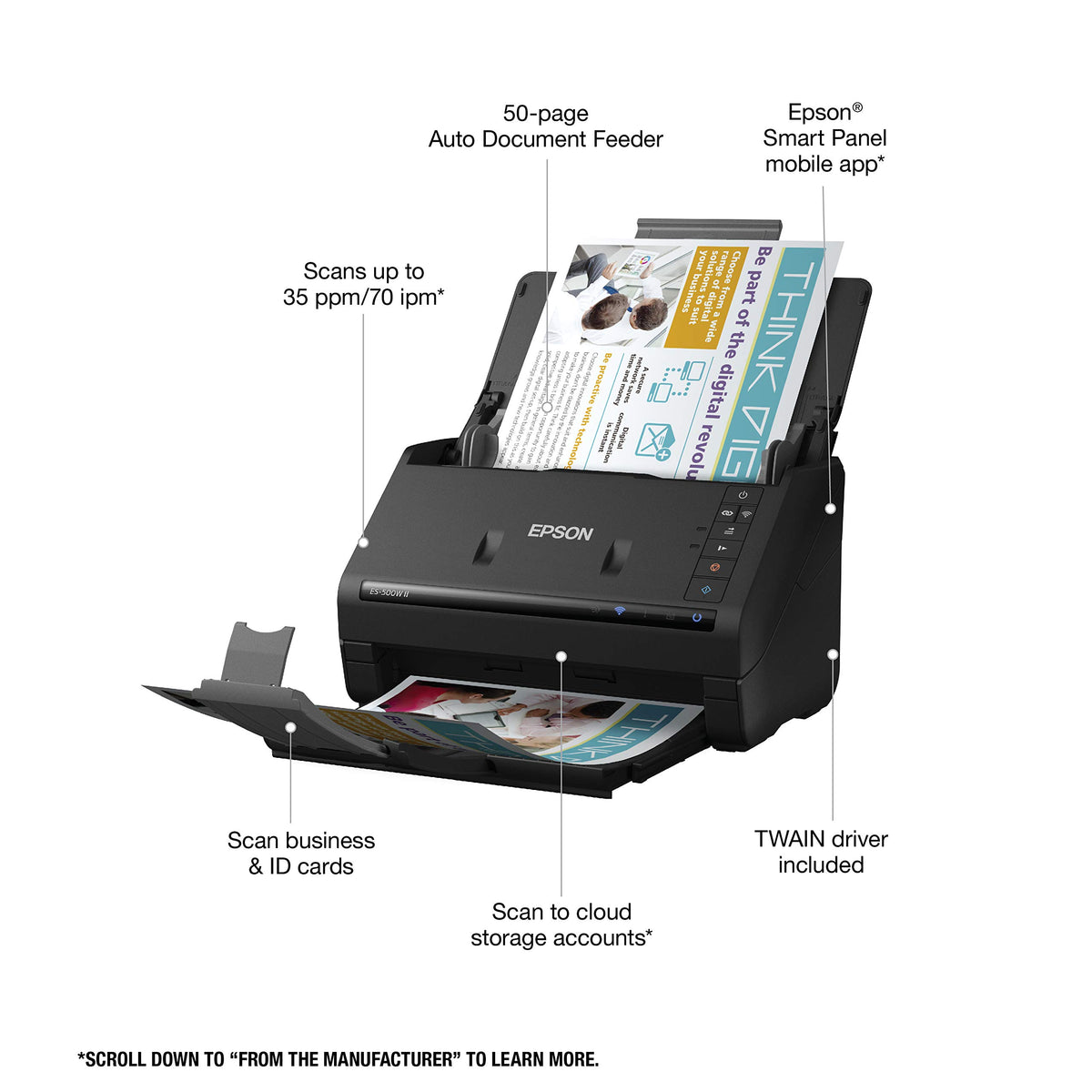 Epson Workforce ES-500W II Wireless Color Duplex Desktop Document Scanner