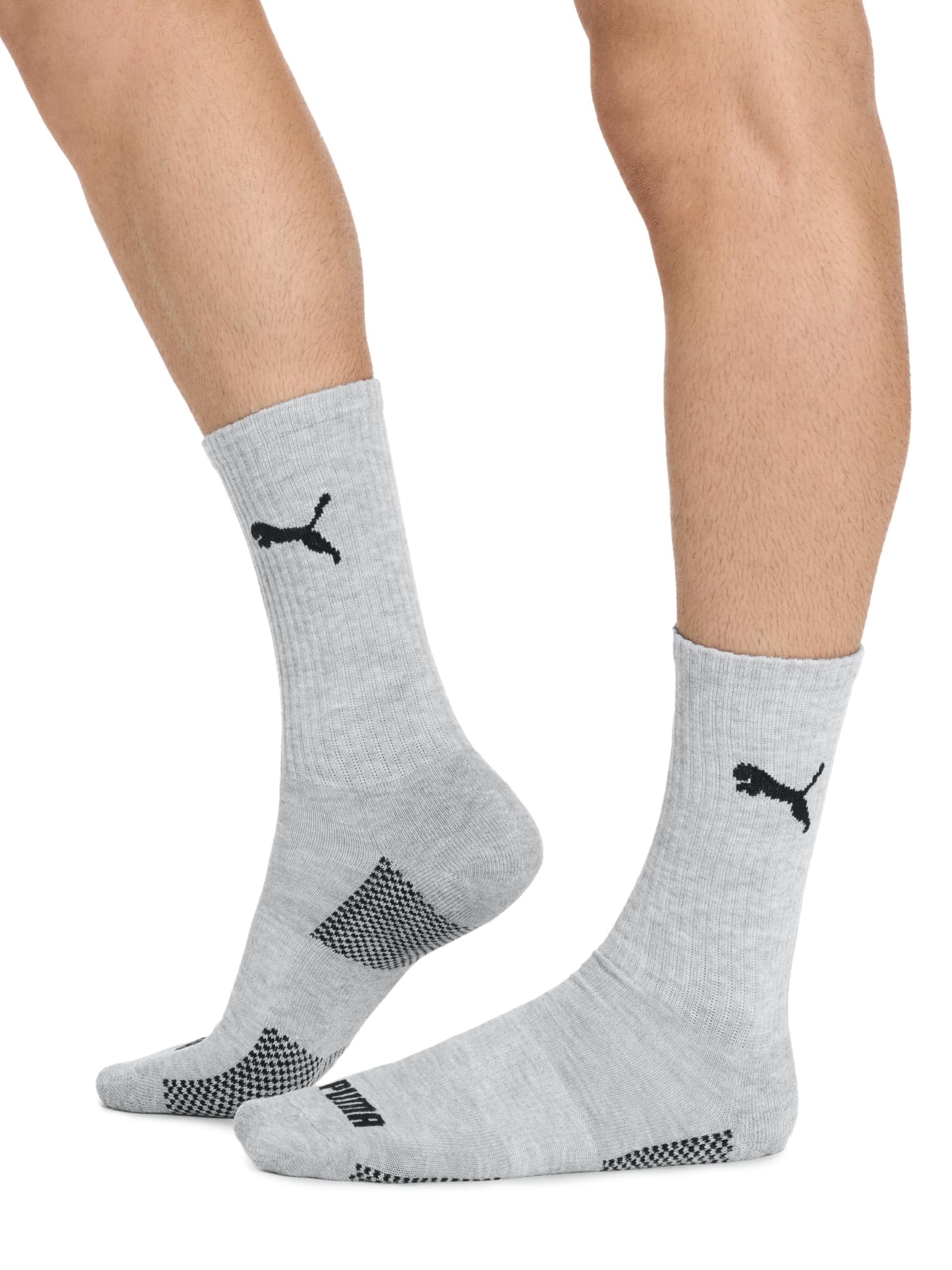 PUMA Men's 8 Pack Athletic Cushioned Crew Socks, White/Grey, 10-13 PUMA