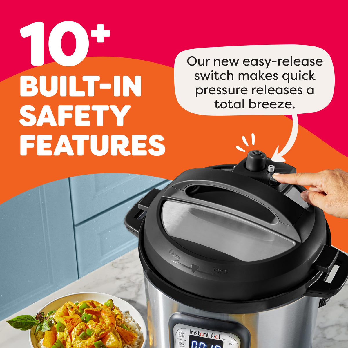 Autocuiseur électrique 7-en-1 Instant Pot Duo, mijoteuse, cuiseur à riz, cuit-vapeur, sauteuse, yaourtière, chauffe-plat et stérilisateur, 8 litres, acier inoxydable/noir