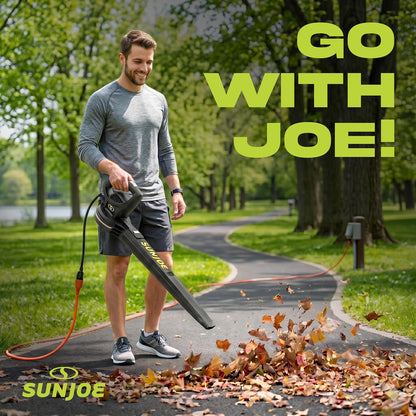 Sun Joe SBJ597E All-Purpose Electric Leaf Blower, 6-Amp Motor, 155 MPH, 260 CFM, Black - Lightweight & Compact, One-Hand Operation for Yards, Porches, Patios, Walkways, Decks, Garage & Light Snow Sun Joe