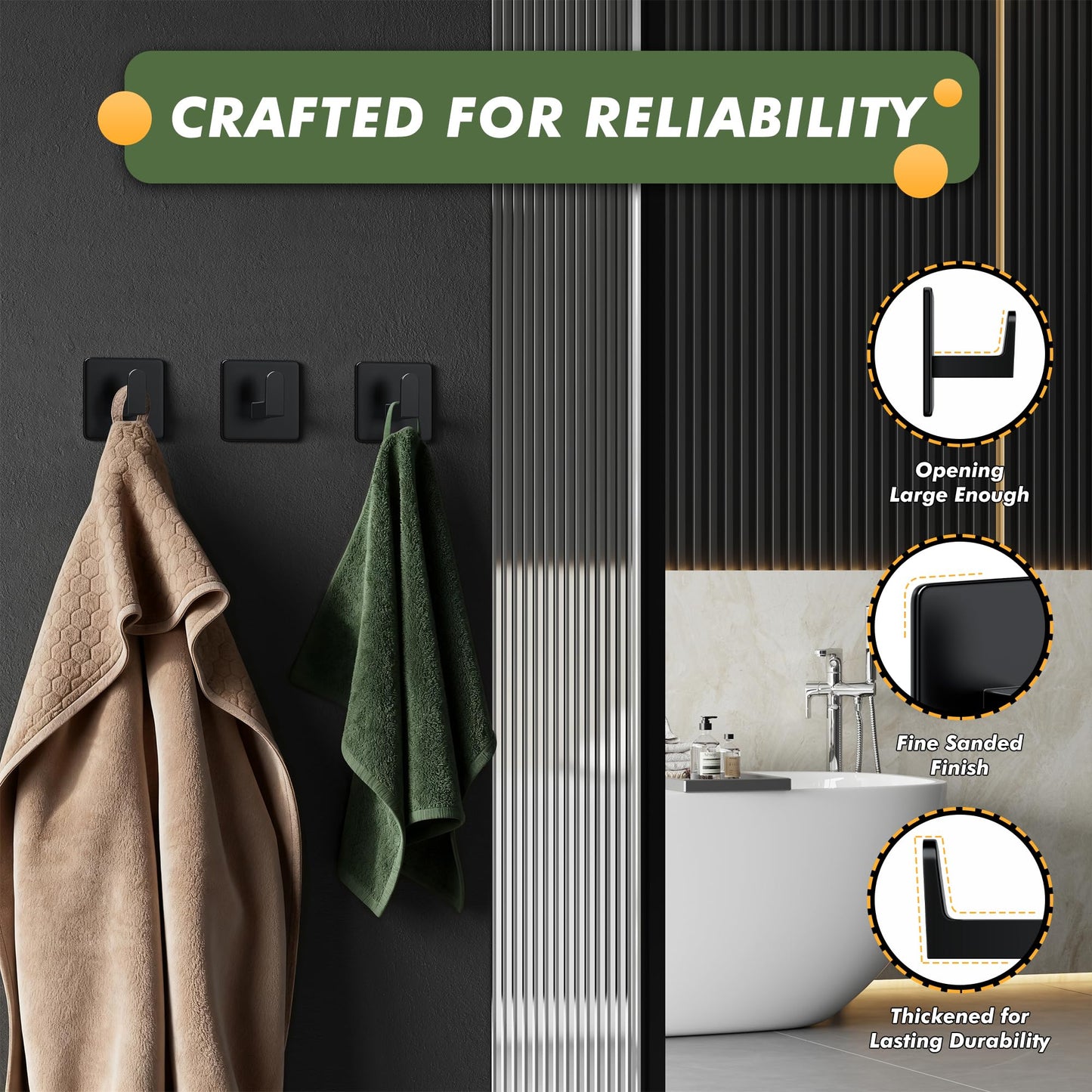 Auxmir Self Adhesive Hooks for Coat Towel, 7KG Heavy Duty Towel Hooks Stick on Wall and Door, 5 Pack Stainless Steel Waterproof Rustproof Wall Hanger for Bathroom Kitchen Office Shower