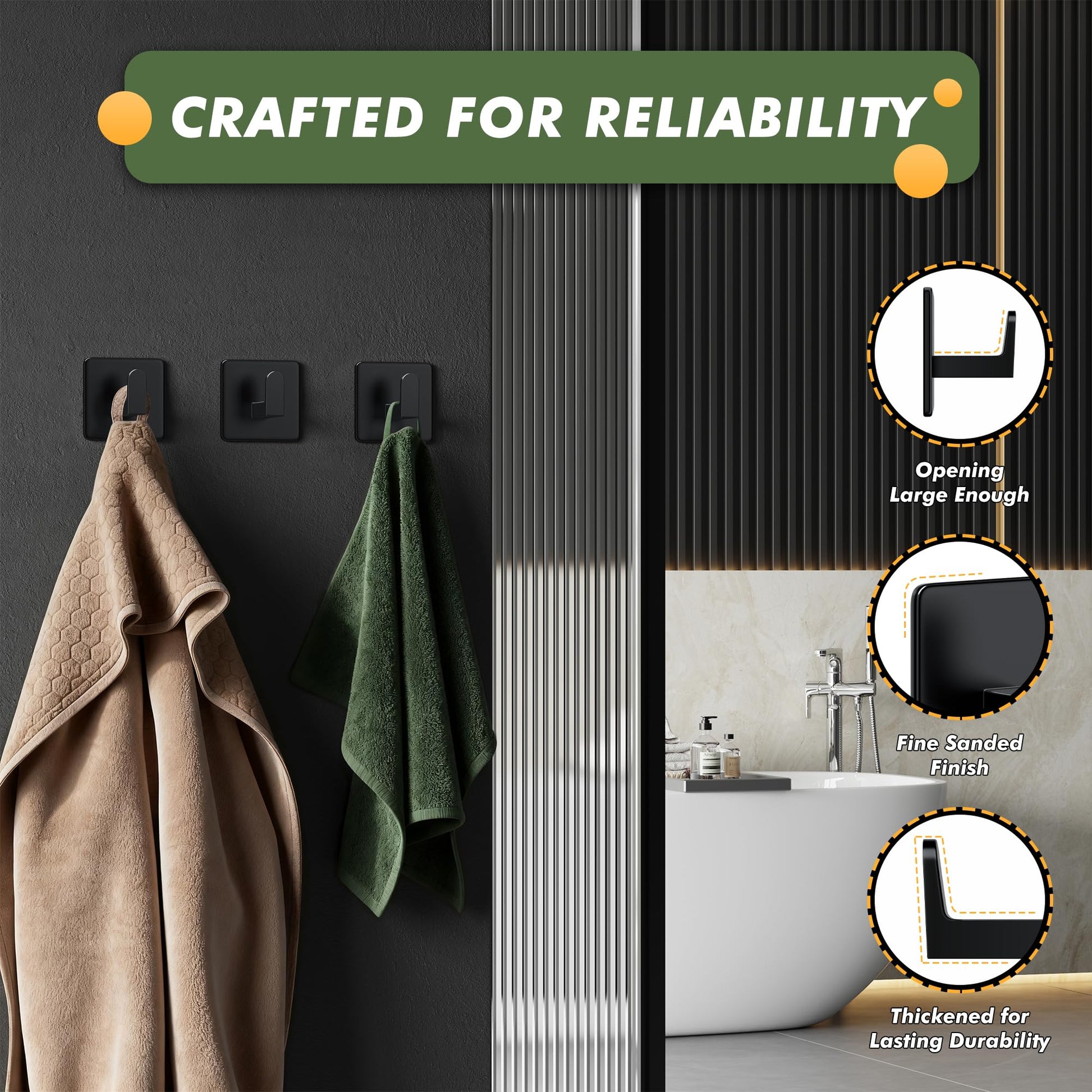 Auxmir Self Adhesive Hooks for Coat Towel, 7KG Heavy Duty Towel Hooks Stick on Wall and Door, 5 Pack Stainless Steel Waterproof Rustproof Wall Hanger for Bathroom Kitchen Office Shower