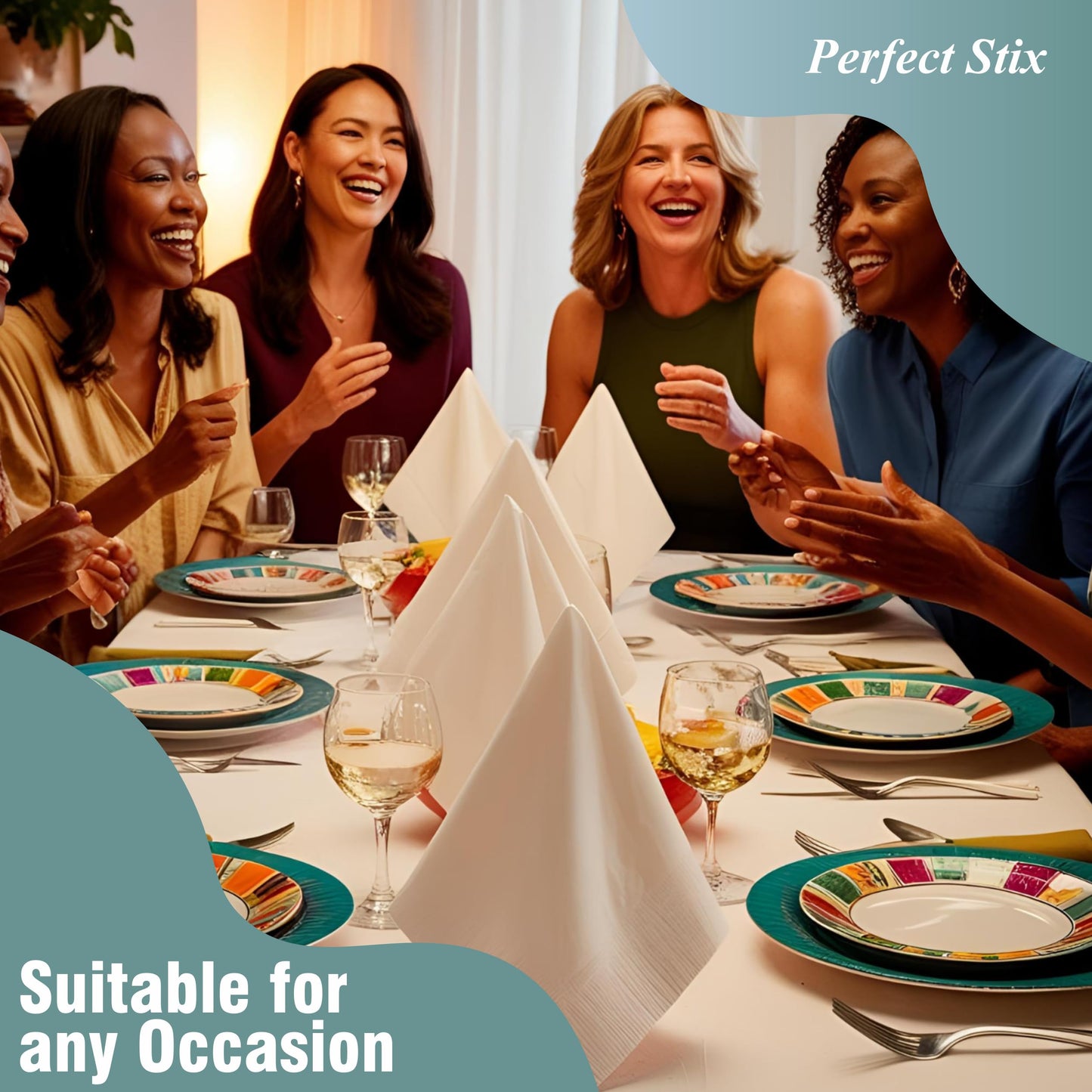 Perfect Stix White Dinner Napkin-300 2-Ply White Dinner Napkins, 0.1" Height, 17" width, 15" Length (Pack of 300) Perfect Stix