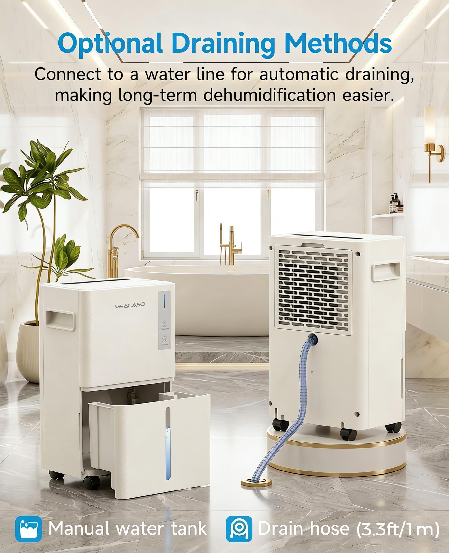 VEAGASO 1500 Sq.Ft Dehumidifier, 21 Pints Dehumidifiers for Basemens with Drain Hose & Humidity Control, Quiet Operation Dehumidifiers for Home, RV, Bathroom, Bedroom - 3 Modes & 24H Timer - Available at All In One Marketplace Canada