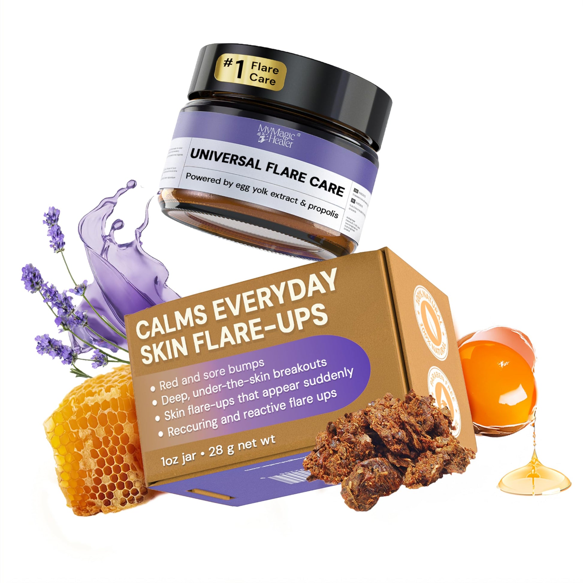 MyMagicHealer Universal Flare Care – Multi-Purpose Solution | Skin Flare-Ups - Hidradenitis Suppurativa, Folliculitis, Boils, Cysts | Anti-Chafing | Irritated Skin Relief w/Propolis & Egg Yolk 28 g - Available at All In One Marketplace Canada