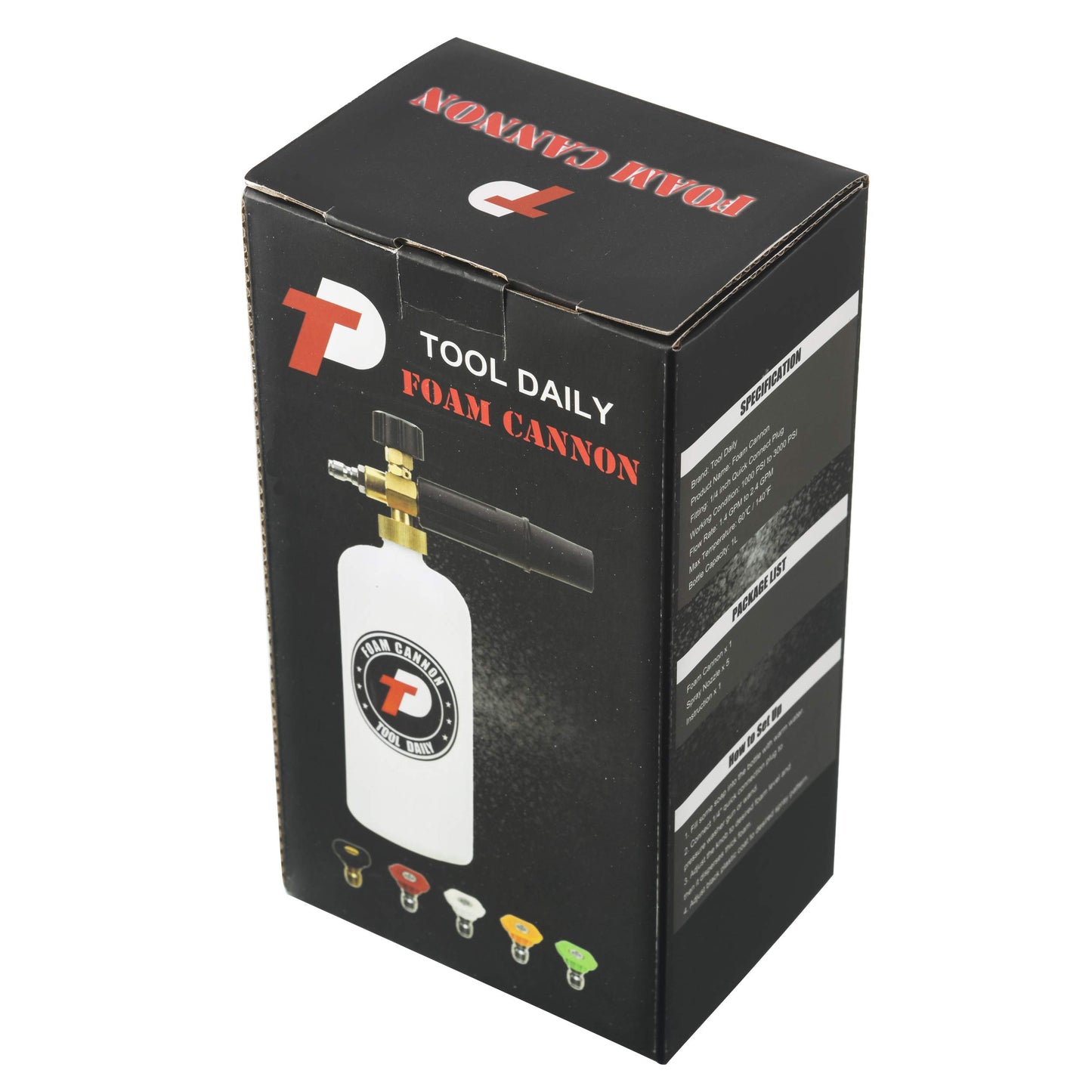 Tool Daily Foam Cannon with 1/4’’ Quick Connector, 1 Liter, 5 Pressure Washer Nozzle Tips - Available at All In One Marketplace Canada