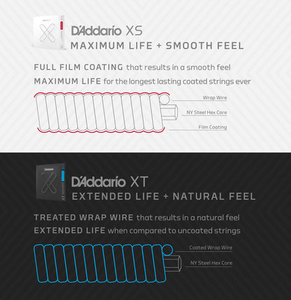D'Addario Acoustic Guitar Strings, XS Phosphor Bronze Coated, XSAPB1253, Light Gauge 12-53, 6-String Set, Pack of 1