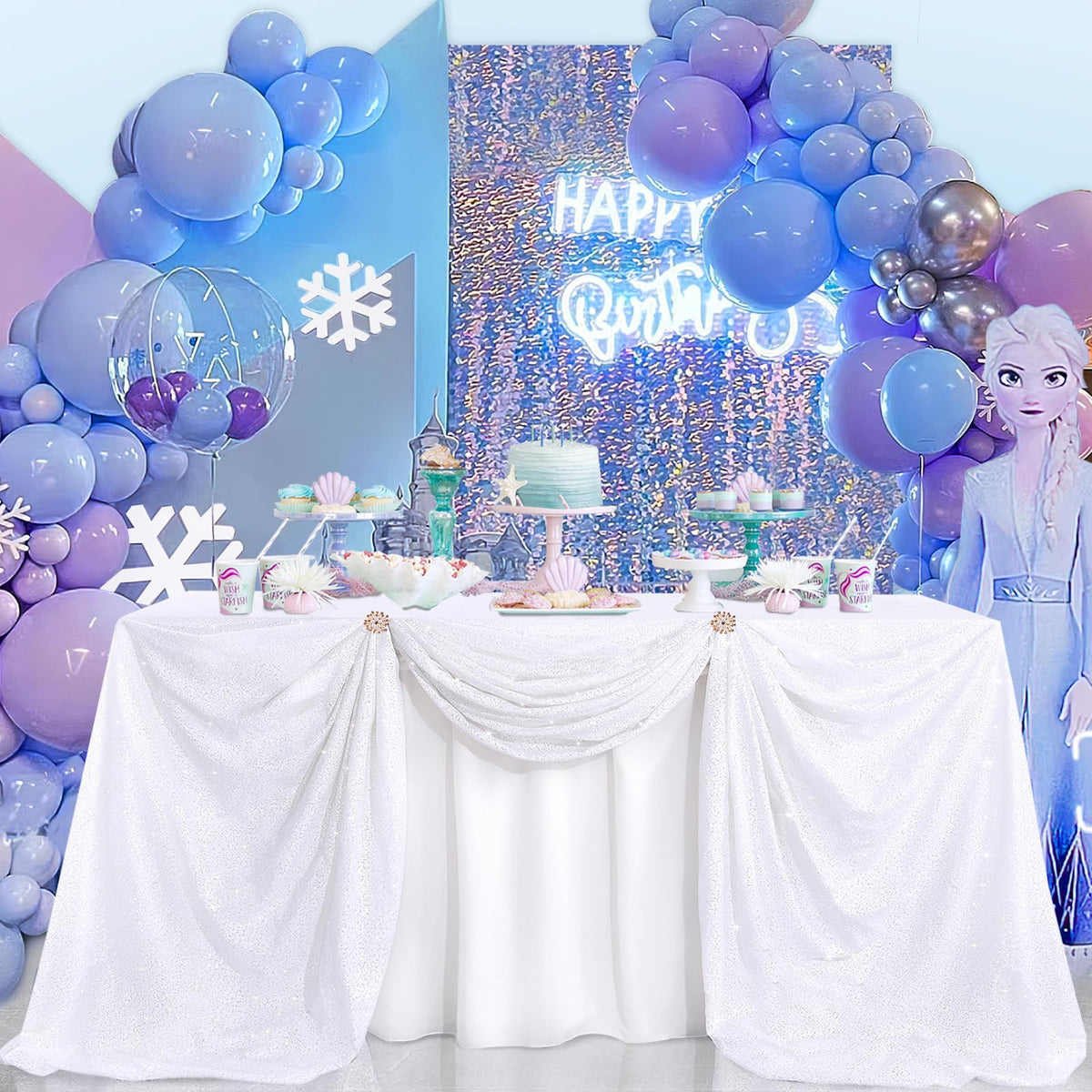 B-COOL Sequin Tablecloth White Wedding Table Decoration 90x90 Inch Sequin