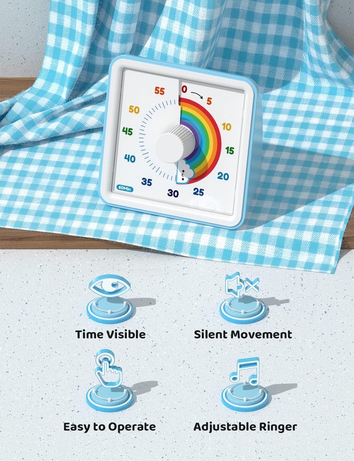 LIORQUE Visual Timer 60 Minute Countdown Timer for Kids Autism with Rainbow Pattern Design, Silent Time Management Tool, No Ticking - Available at All In One Marketplace Canada