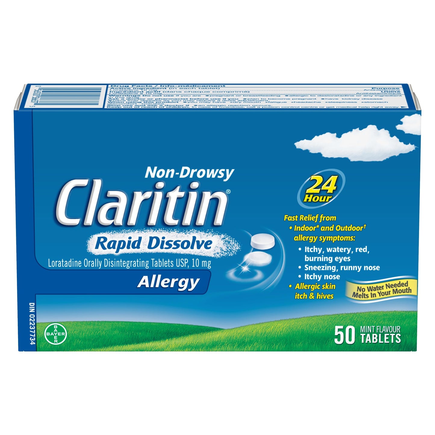 Claritin Rapid Dissolve Allergy Medicine, 24-Hour Non-Drowsy Relief 10 mg, 50 Tablets - Available at All In One Marketplace Canada