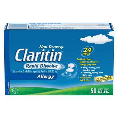 Claritin Rapid Dissolve Allergy Medicine, 24-Hour Non-Drowsy Relief 10 mg, 50 Tablets - Available at All In One Marketplace Canada