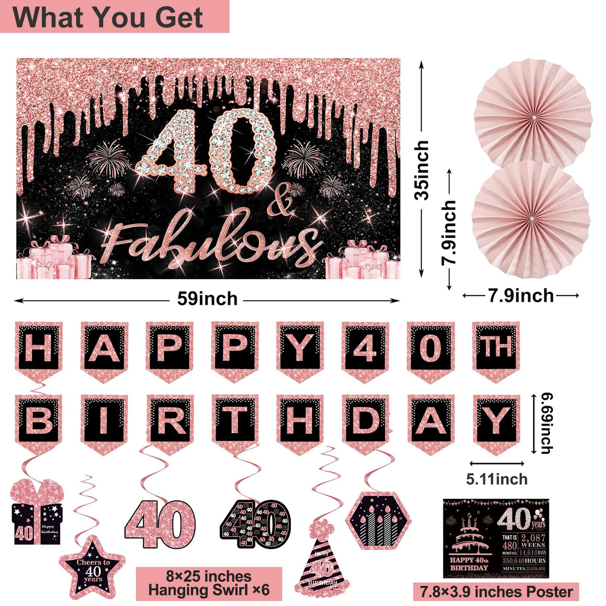 40th Birthday Decorations for Women, 32PCS 40th Birthday Party Decorations 🍁 All In One Marketplace Canada