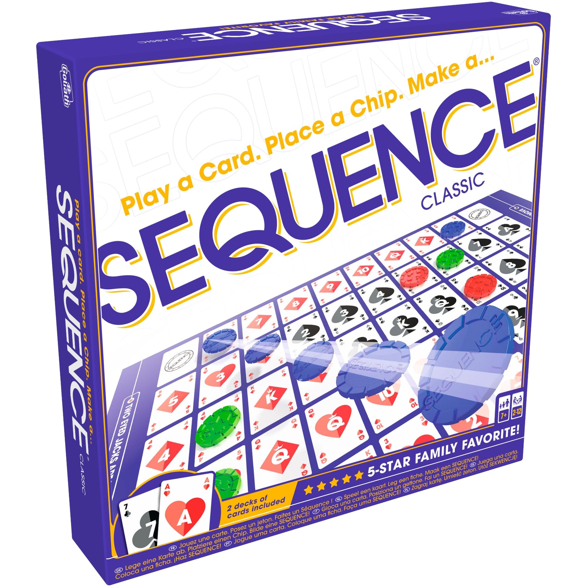 Jax Sequence - Original Sequence Game with Folding Board, Cards and Chips, 10.3" X 8.1" X 2.31"