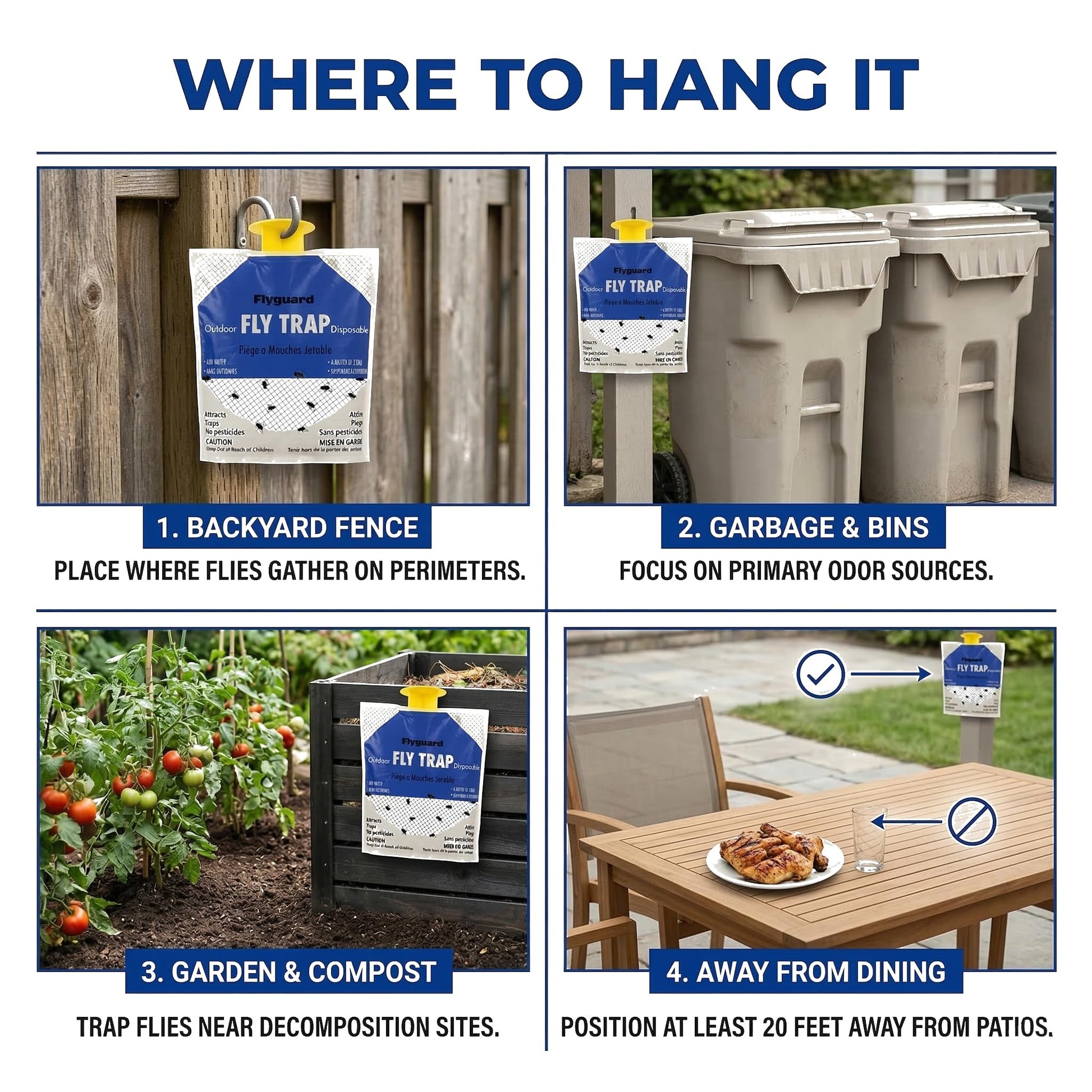 Flyguard 5-Pack Disposable Hanging Fly Trap Bag – Outdoor Odor-Free Insect Catcher for Patios, Gardens, Farms, and Campsites – Eco-Friendly, Pet Safe, No Electricity Required (Hang Style) - Available at All In One Marketplace Canada
