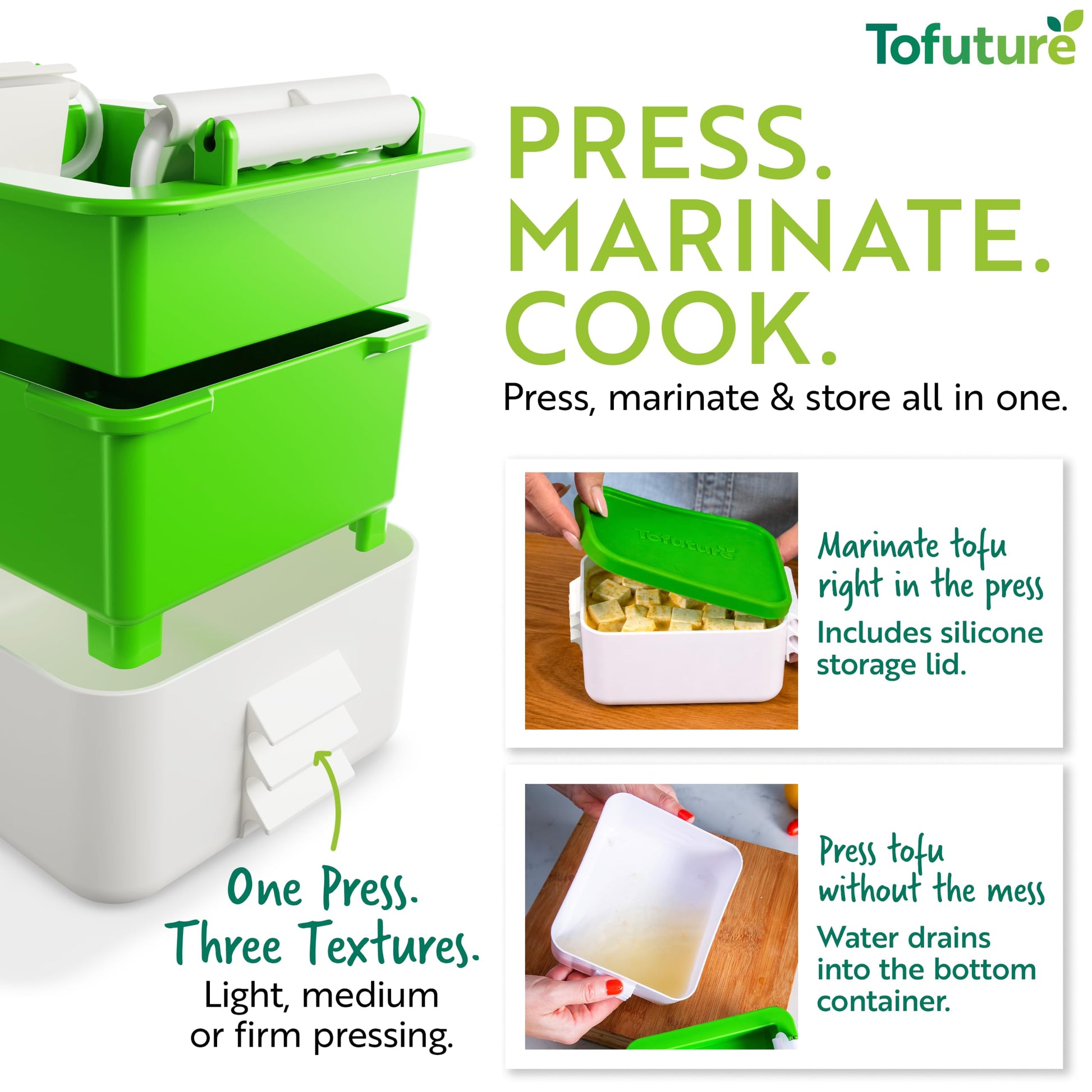 Tofuture Tofu Press | Patented Self-Contained | Vegan, Fits 8-16 oz Block Tofuture