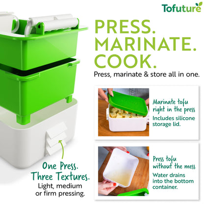 Tofuture Tofu Press | Patented Self-Contained | Vegan, Fits 8-16 oz Block Tofuture