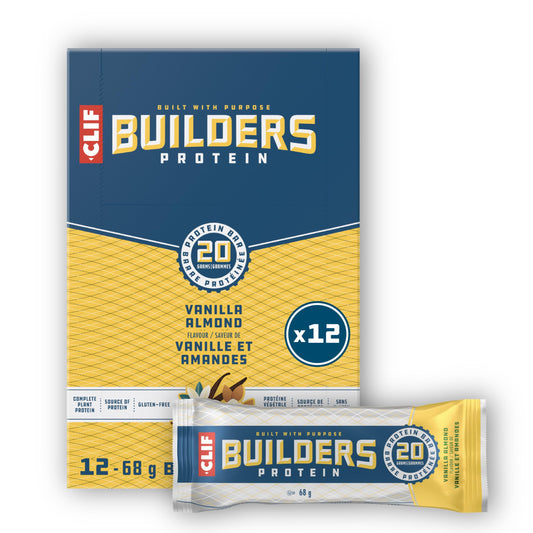 CLIF BUILDERS Vanilla Almond Protein Bars - 20g Plant Protein, Gluten Free, Non-GMO, Made in Canada, 68g Bar (12 Count)