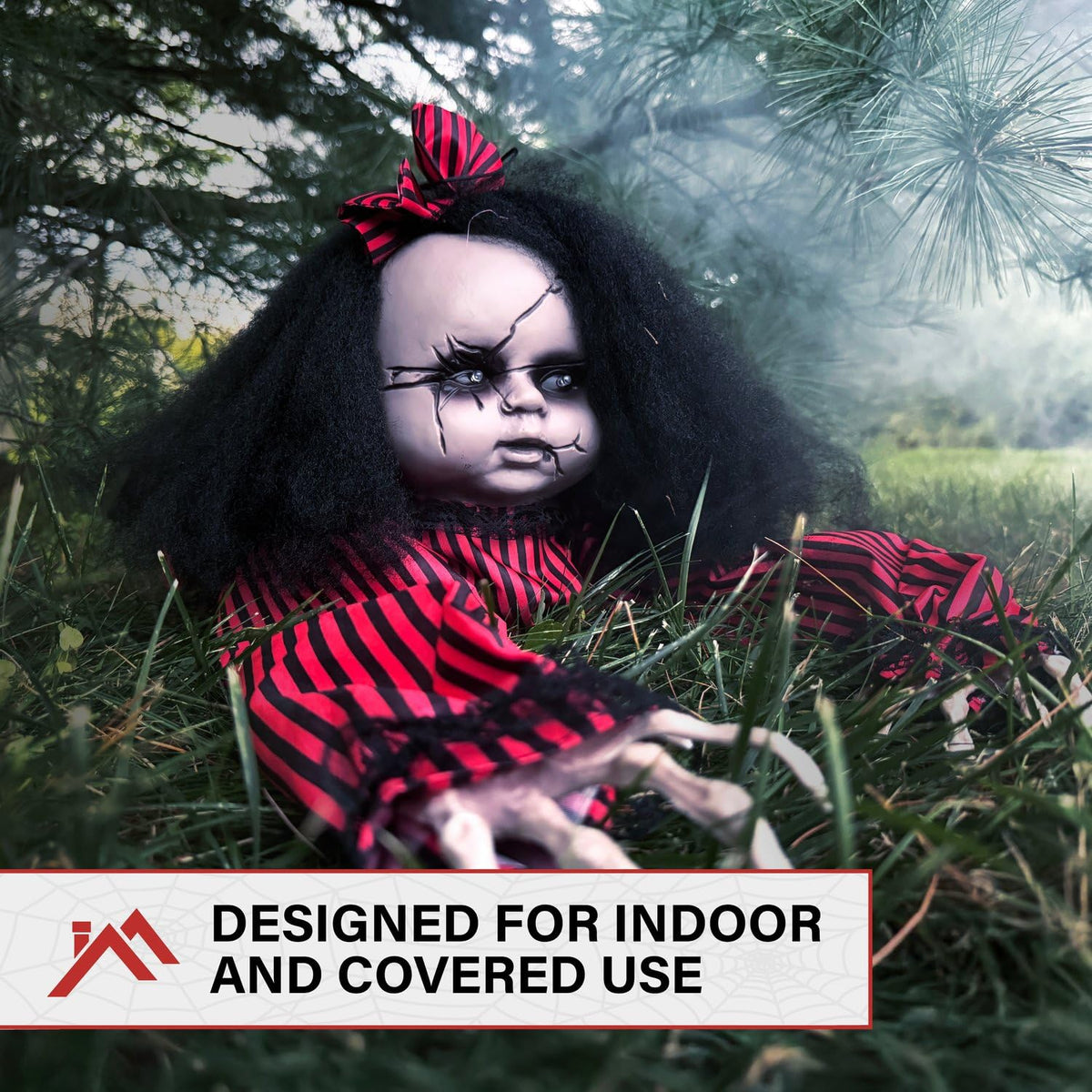 Poupée bébé rampante effrayante de Haunted Hill Farm, animatronique d'Halloween avec lumières et sons activés au toucher, décorations d'Halloween à piles pour l'intérieur ou l'extérieur couvert, accessoire effrayant pour Halloween