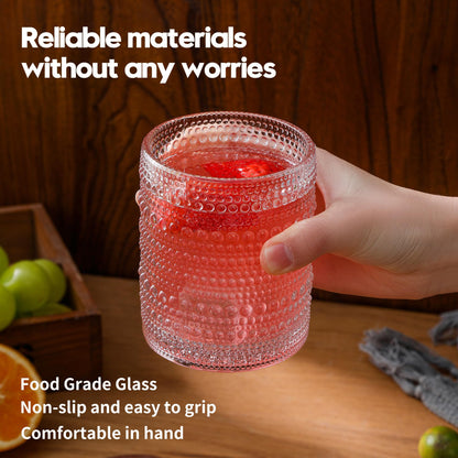HomeVogue Hobnail Drinking Glasses Set of 6,12 oz Vintage Glassware Set Cocktail Glass Set, Embossed Clear Water Tumbler,for Beer, Whiskey,Juice and Various Mixed Drinks (Clear) - Available at All In One Marketplace Canada