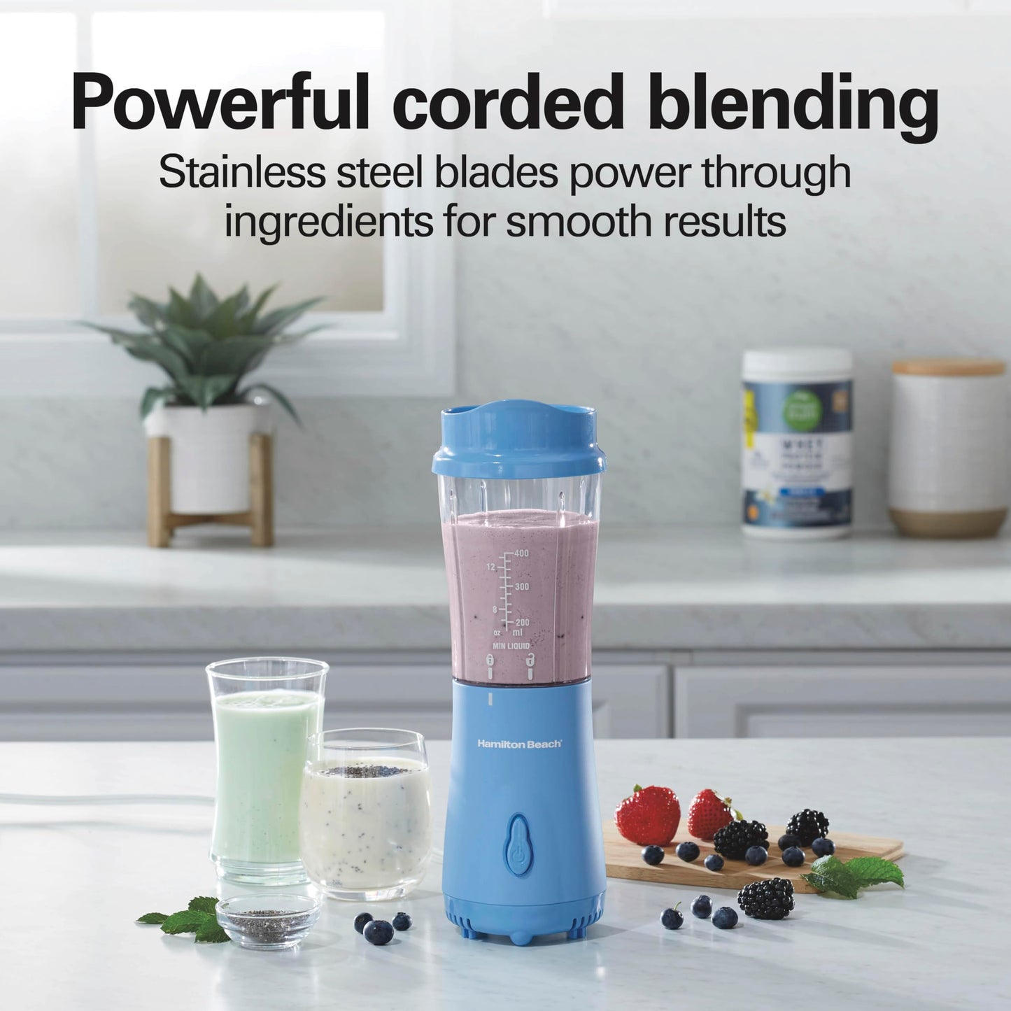 Hamilton Beach Personal Blender for Smoothies & Protein Shakes, Portable Single Serve Blender with Travel Lid, 14 oz BPA-Free Jar, 175W, Compact Countertop Blender, Tranquil Blue, 51172 🍁 All In One Marketplace Canada