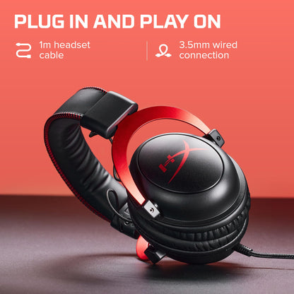 HyperX Cloud II - Casque de jeu, son surround 7.1, coussinets d'oreille en mousse à mémoire de forme, cadre en aluminium durable, microphone détachable, compatible avec PC, PS5, PS4, Xbox Series X|S, Xbox One – Rouge