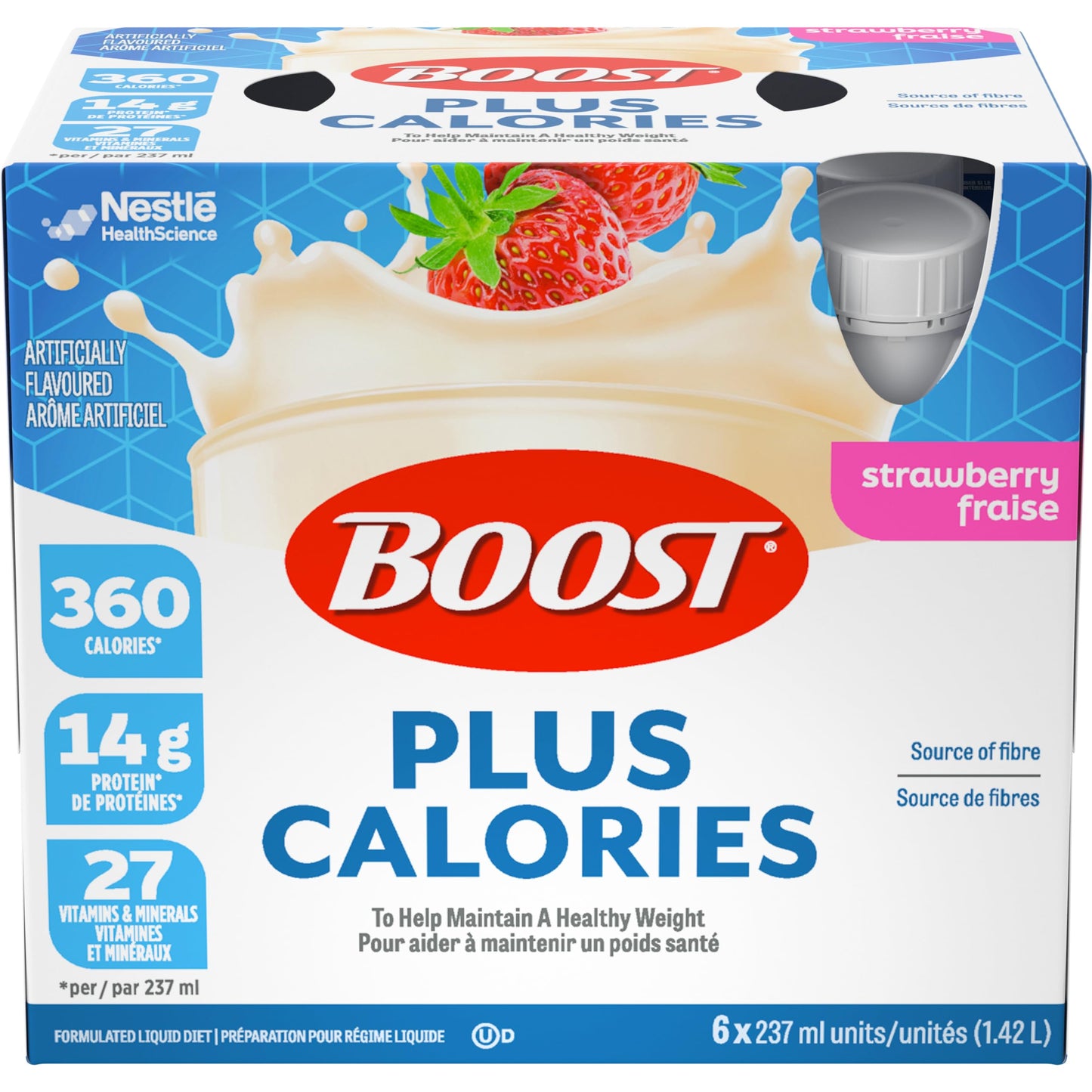BOOST PLUS Complete Nutrition Drink, Strawberry, 6x237ml Bottles, Case Pack of 4, Packaging May Vary Boost