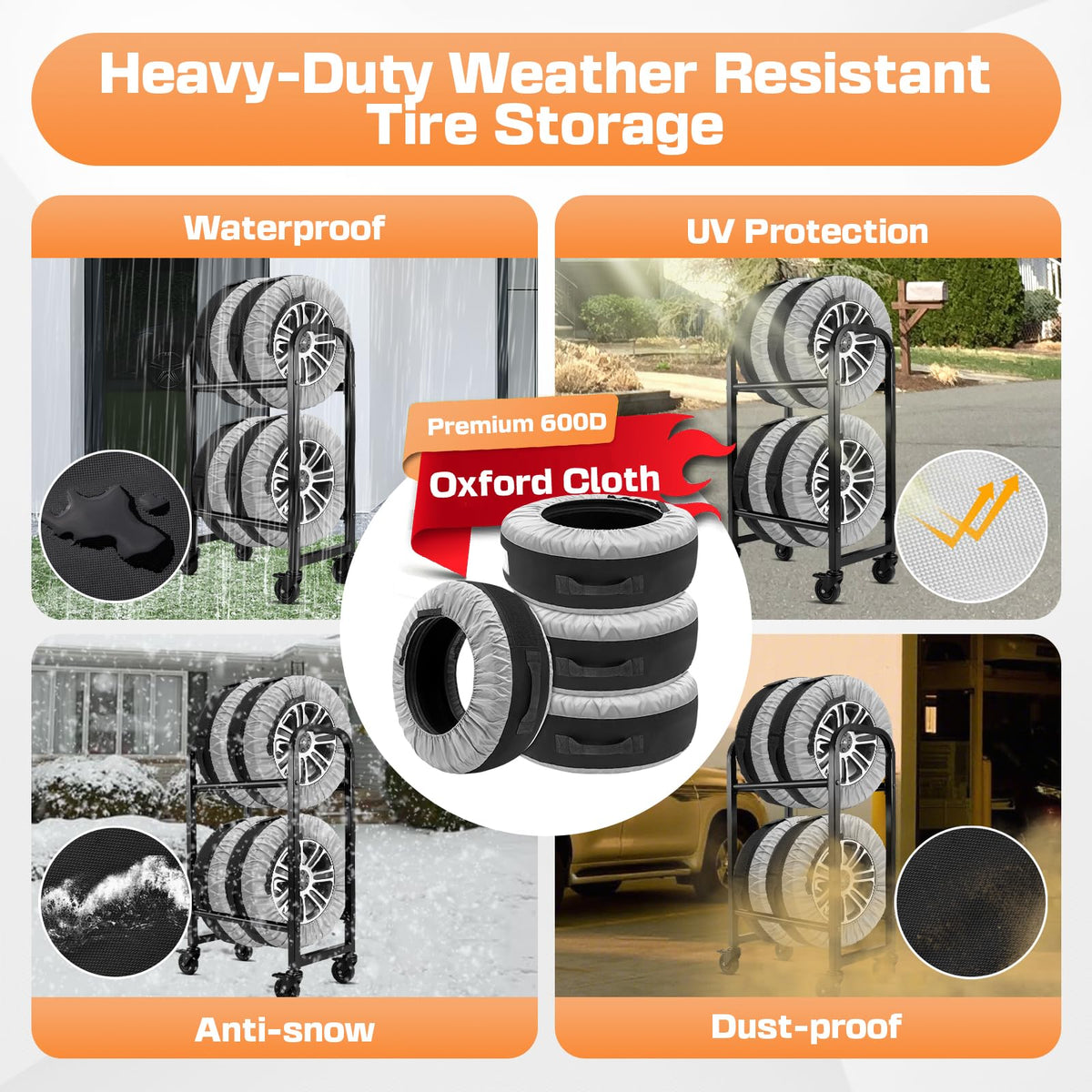 Seasonal Tire Storage Bags, Tire Covers for Storage Set of 4 with Portable Handle for Easy Lift and Carry, 600D Waterproof Winter Tire Totes, Adjustable Design Fits Diameter in 22 to 30 inch-GREY 🍁 All In One Marketplace Canada