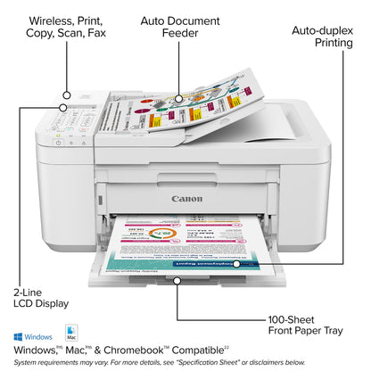 Canon PIXMA TR4720 All-in-One Wireless Printer Home use, with Auto Document Feeder, Mobile Printing and Built-in Fax, White