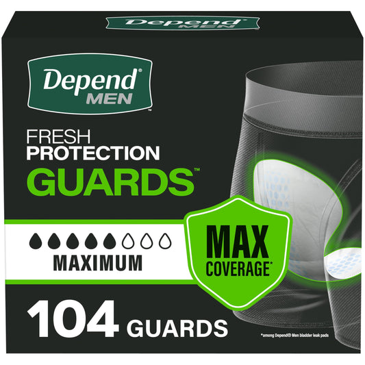 Depend Incontinence Guards/Incontinence Pads for Men/Bladder Control Pads, Maximum Absorbency, 104 Count (2 x 52ct) - Available at All In One Marketplace Canada