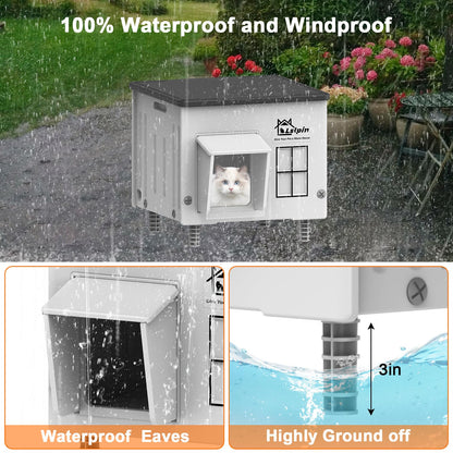 Indestructible Heated Cat House for Outside Cats Winter,Weatherproof & Insulated & Elevated Feral Cat House with Escape Door, Outdoor Indoor Cat Shelter for Stray Barn Cat 17.7×17.7×17.5 🍁 All In One Marketplace Canada