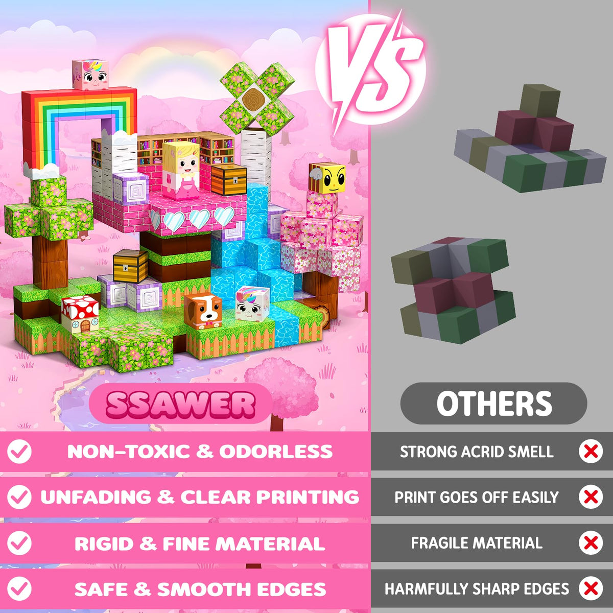 SSAWER Magnetic Blocks, 100PCS Toys Building Blocks Cubes Gifts for Girls 🍁 All In One Marketplace Canada