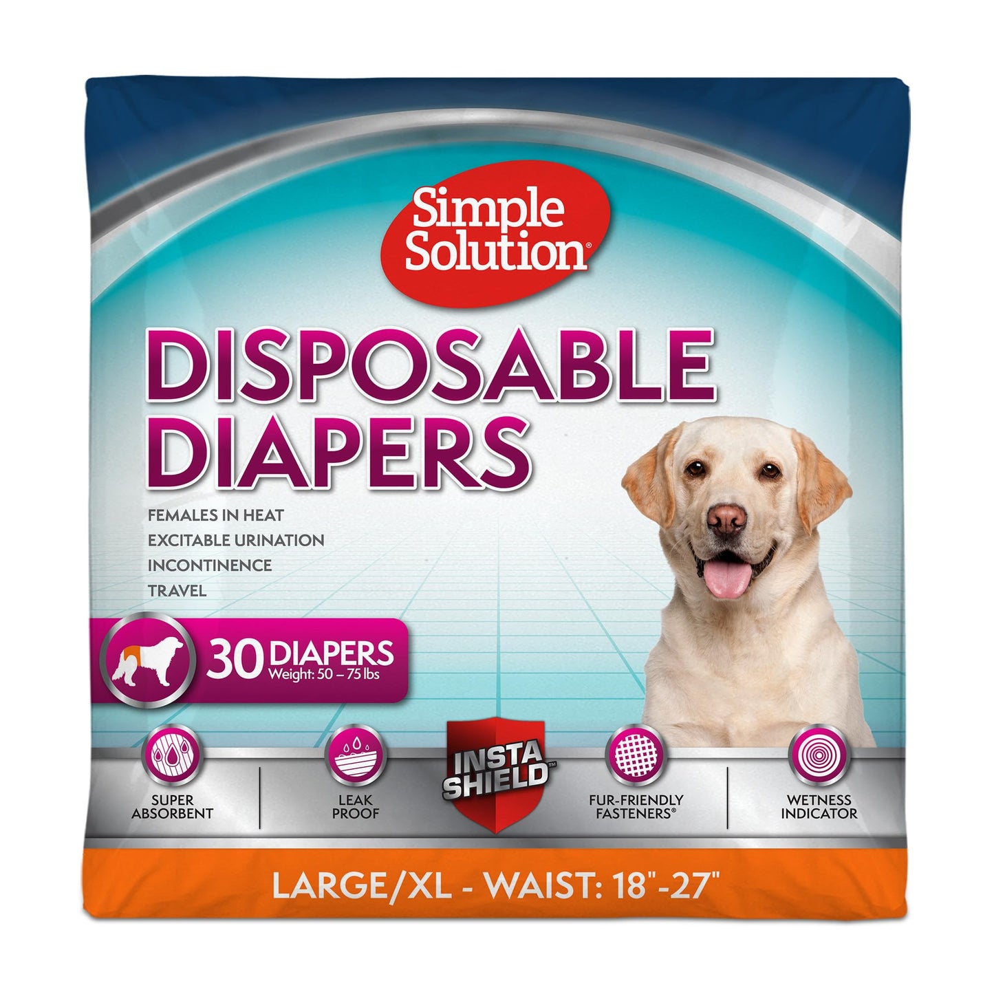 Simple Solution Disposable Dog Diapers for Female Dogs, True Fit, Absorbent, Leak Proof with Wetness Indicator, XL Puppy & Doggie Period Pad and Pee Diaper, for Large Pets, 18-27 Inch Waist, 30 Count 🍁 All In One Marketplace Canada