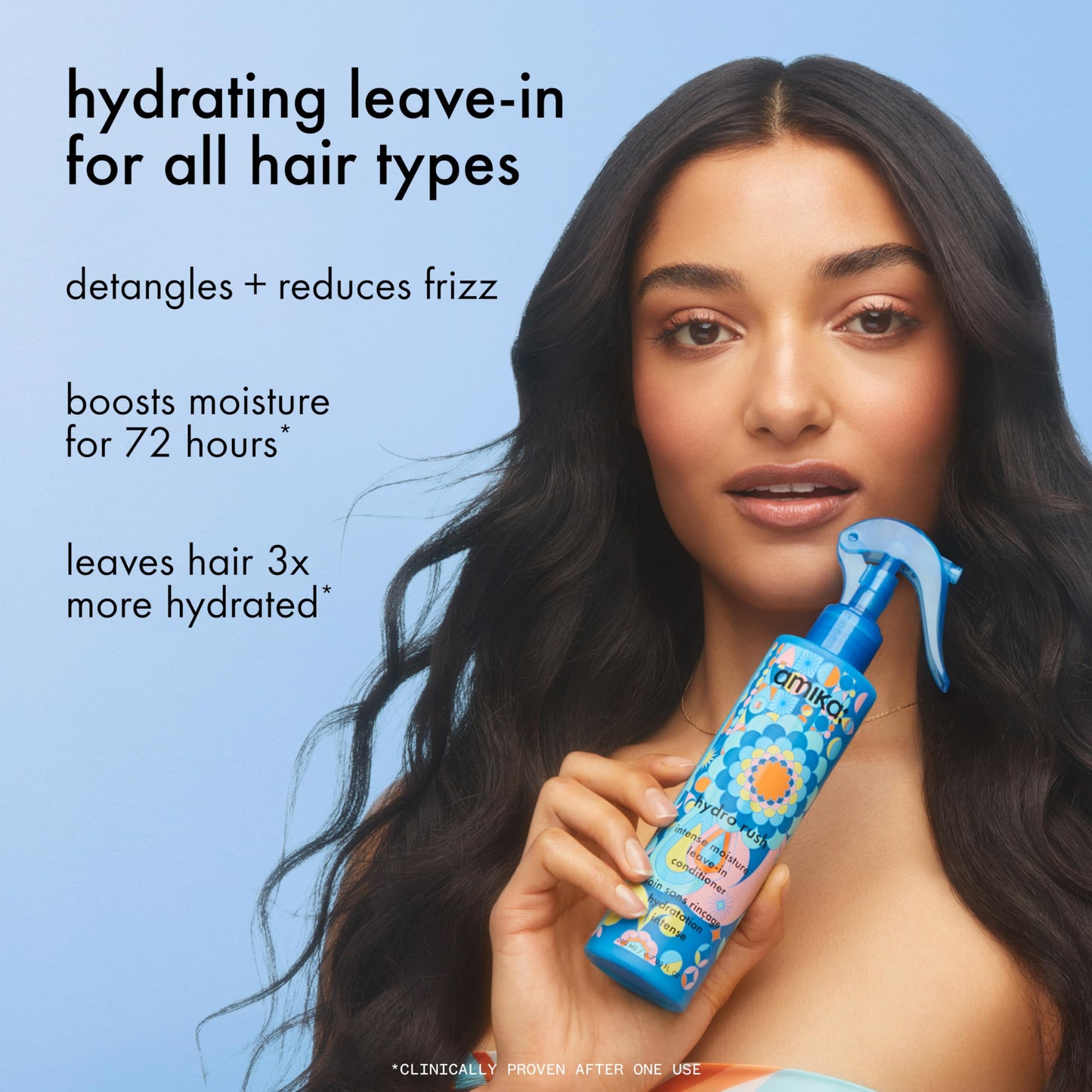 amika hydro rush intense moisture leave-in conditioner with hyaluronic acid, 60ml Amika