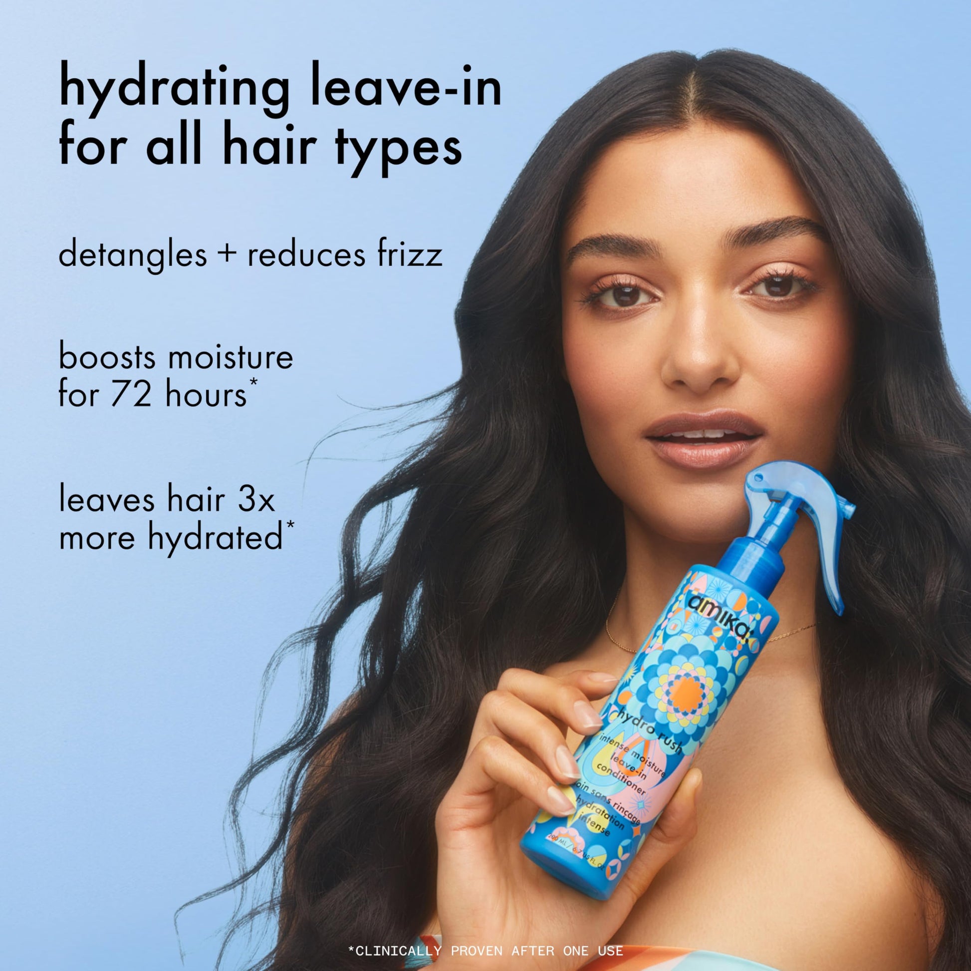 amika hydro rush intense moisture leave-in conditioner with hyaluronic acid, 60ml Amika