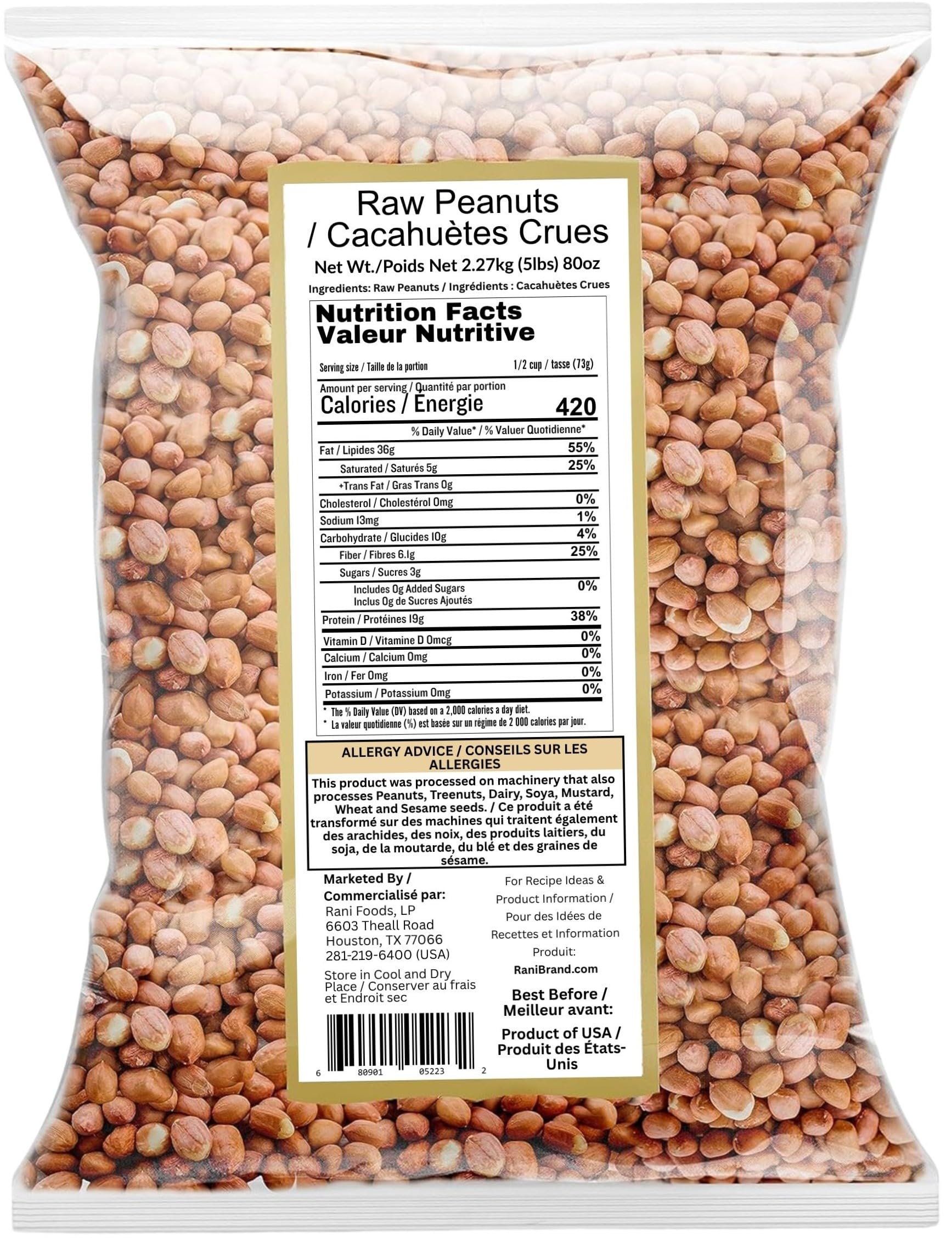 Rani Raw Whole Peanuts with Skin, 80oz (5lbs) - Unsalted, Uncooked Spanish Grade