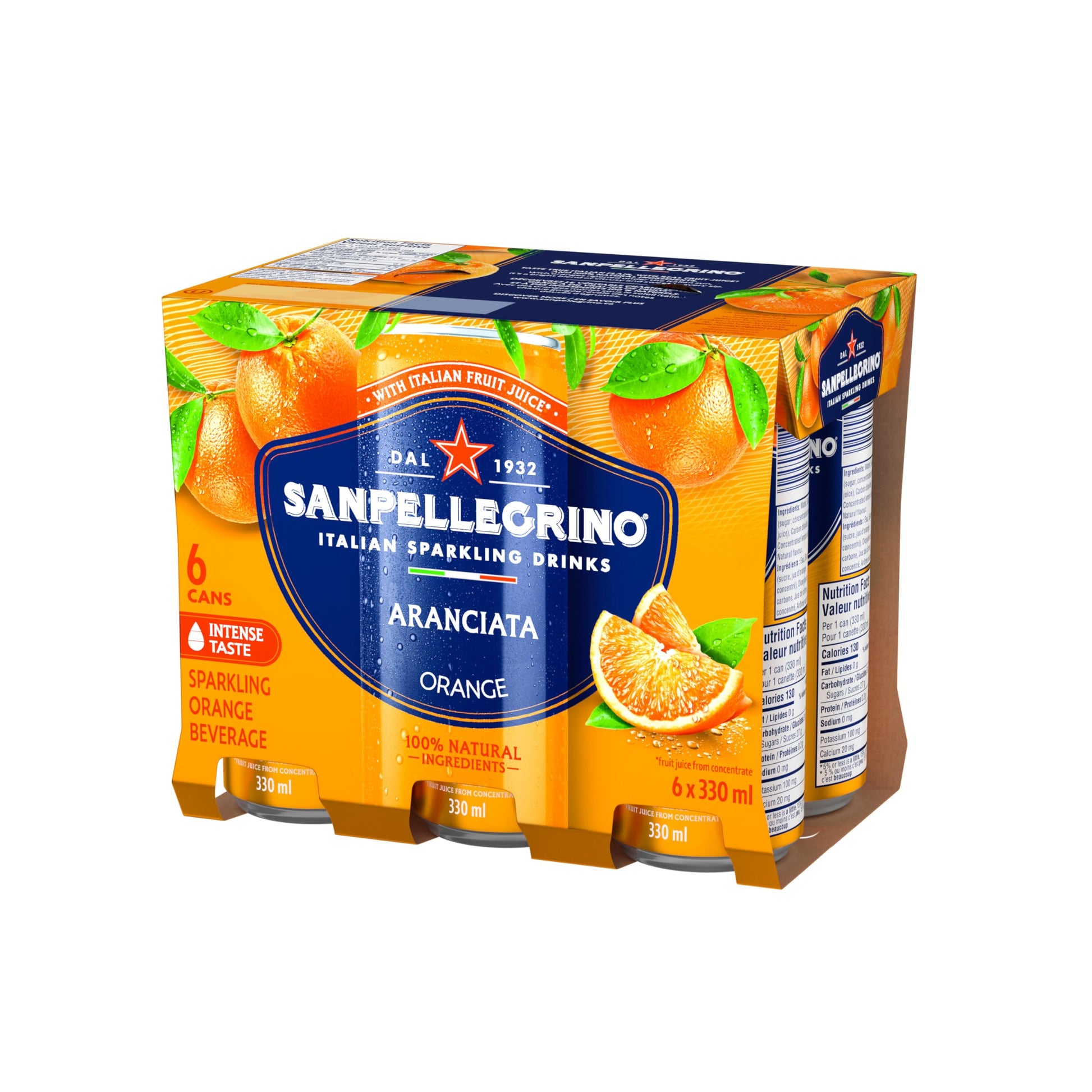 San Pellegrino Naturali Aranciata Orange Sparkling Beverage, 330 mL Cans (24-Pack)