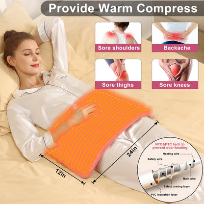 Heating Pad Electric Heat Pad, Hot Heated Pad,Moist Heat Heating Pad Moist and Dry Heat,Multiple Temp and Timer Settings (Light pink, 24"X12")