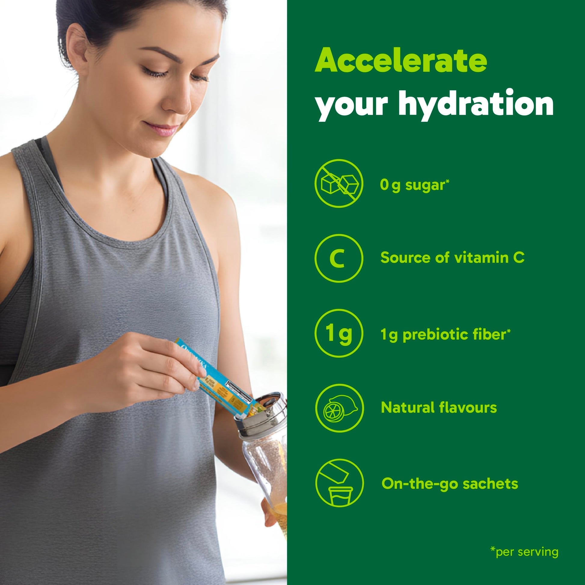 Organika Canadian-Made Electrolytes Powder with Vitamin C & Prebiotic Fibre - Sugar-Free Hydration Drink Mix - Lemon Iced Tea - 20 Single-Serve Sachets x 3.5g
