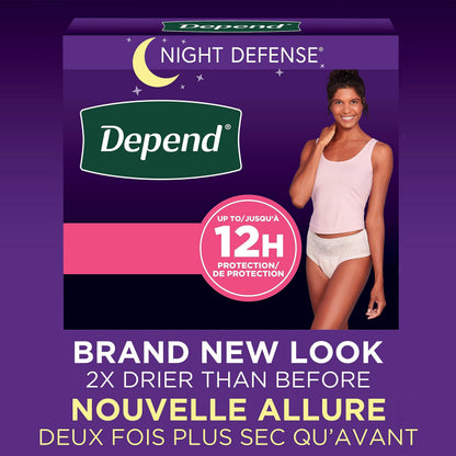Depend Night Defense Adult Incontinence Underwear for Women, Disposable, Overnight, Large, Blush, 56 Count Depend