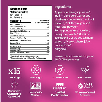 Blume SuperBelly Gut Health + Hydration, Daily Sugar Free Probiotics, Inulin Fiber, and Hydrating Minerals Powder Packets for Digestion Support - Açai Pomegranate, 15 Sticks