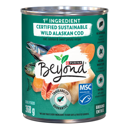 Beyond Natural Wet Dog Food, Alaskan Cod, Salmon & Sweet Potato Ground Entree - 368 g Can (12 Pack) Beyond