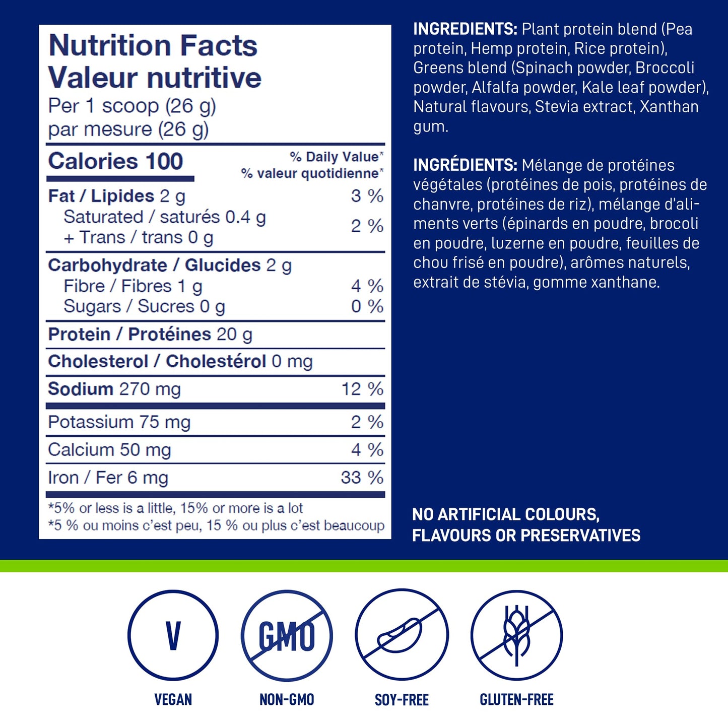 LEANFIT PLANT-BASED PROTEIN & GREENS Natural Vanilla – 20g Plant Protein + 4 Leafy Greens Per Serving – Vegan, Gluten-Free, Soy-Free, No Sugar - 20 Servings, 517g Tub