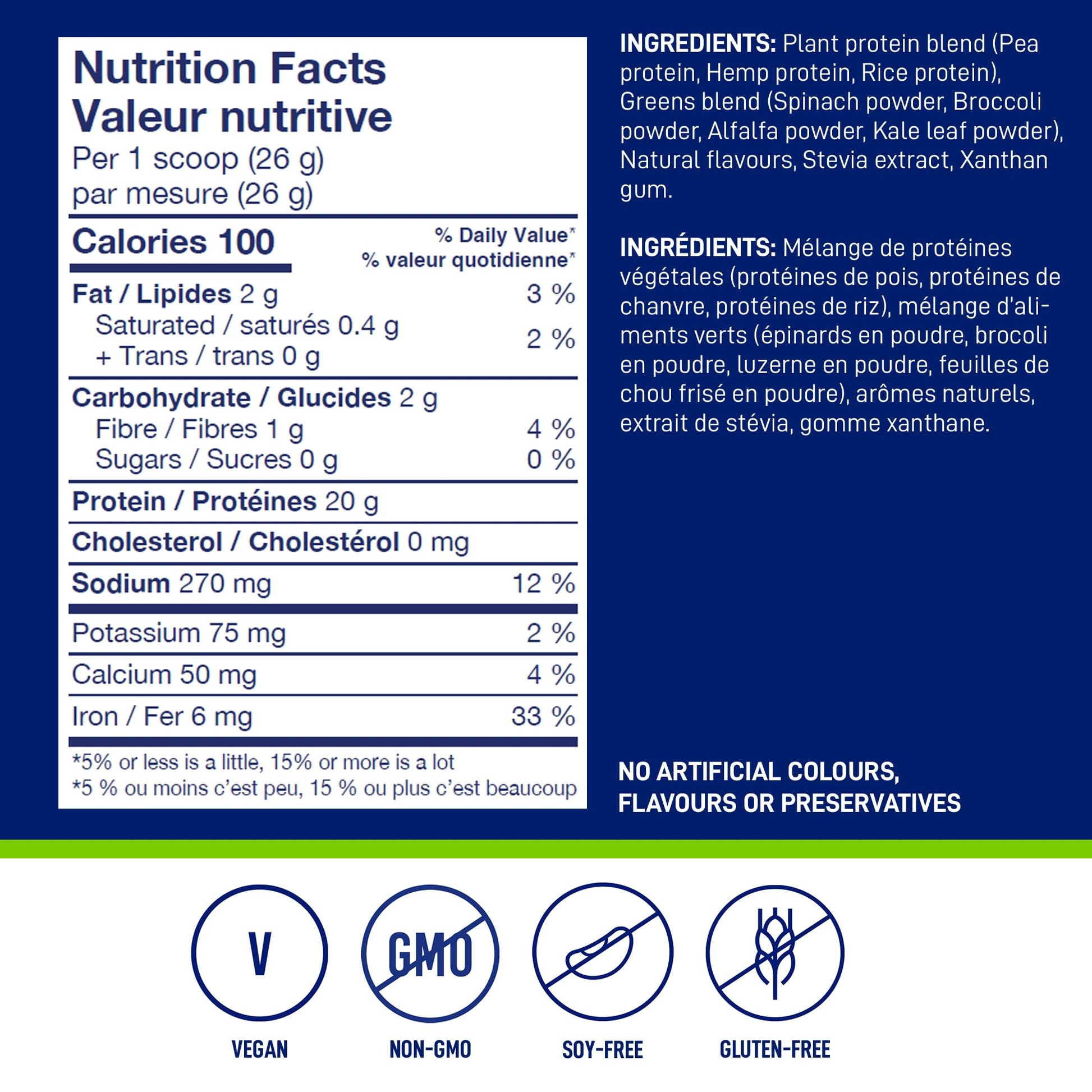 LEANFIT PLANT-BASED PROTEIN & GREENS Natural Vanilla – 20g Plant Protein + 4 Leafy Greens Per Serving – Vegan, Gluten-Free, Soy-Free, No Sugar - 20 Servings, 517g Tub