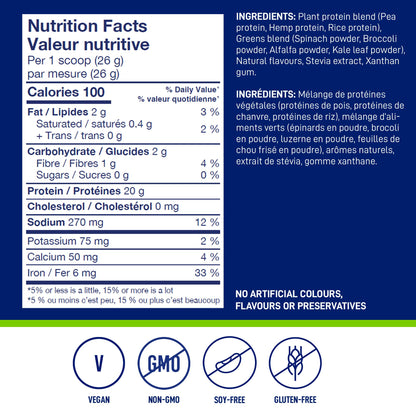 LEANFIT PLANT-BASED PROTEIN & GREENS Natural Vanilla – 20g Plant Protein + 4 Leafy Greens Per Serving – Vegan, Gluten-Free, Soy-Free, No Sugar - 20 Servings, 517g Tub