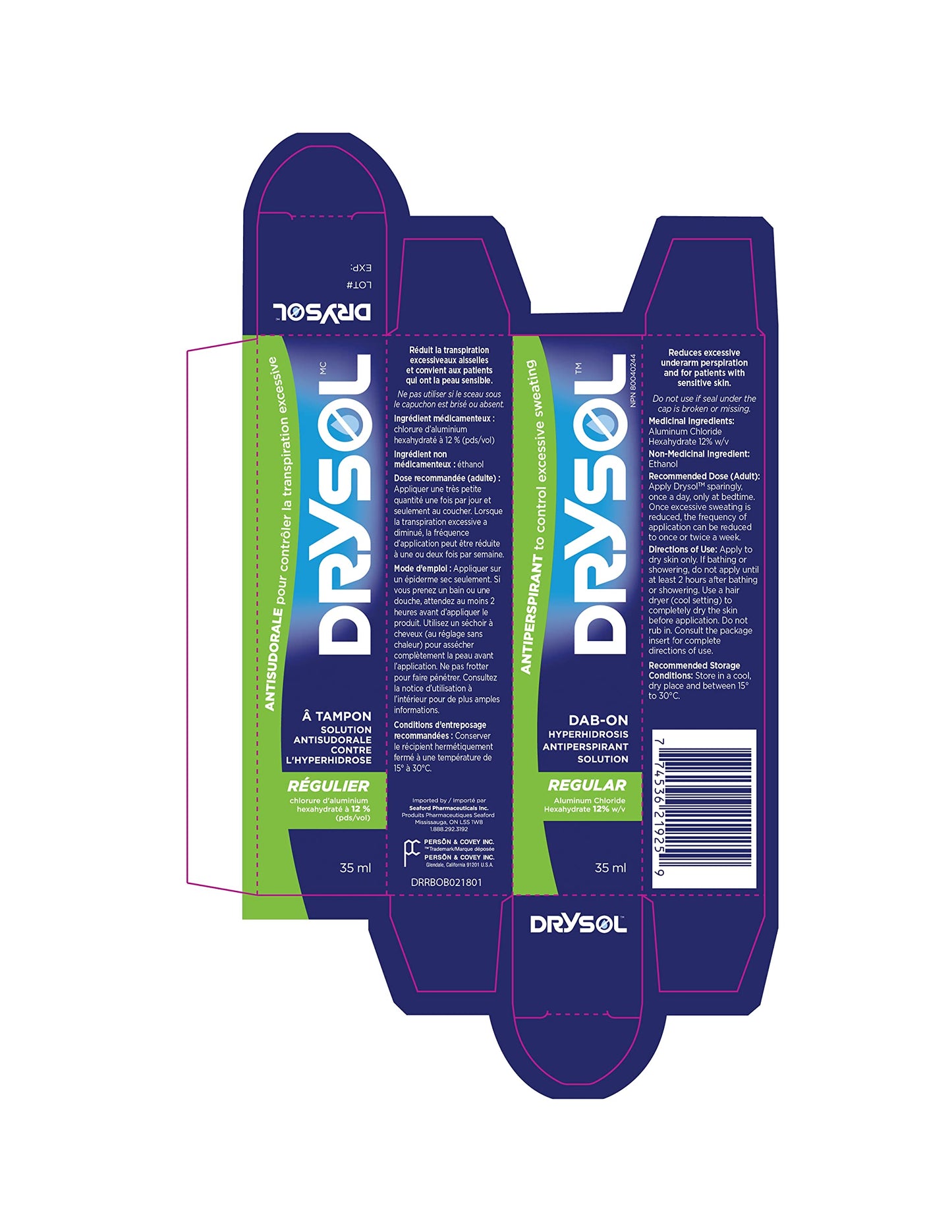 DRYSOL 12% Regular Strength - Clinical Strength Antiperspirant - Aluminum Chloride Hexahydrate - Moderate Sweating Control - For Men and Women - Available at All In One Marketplace Canada