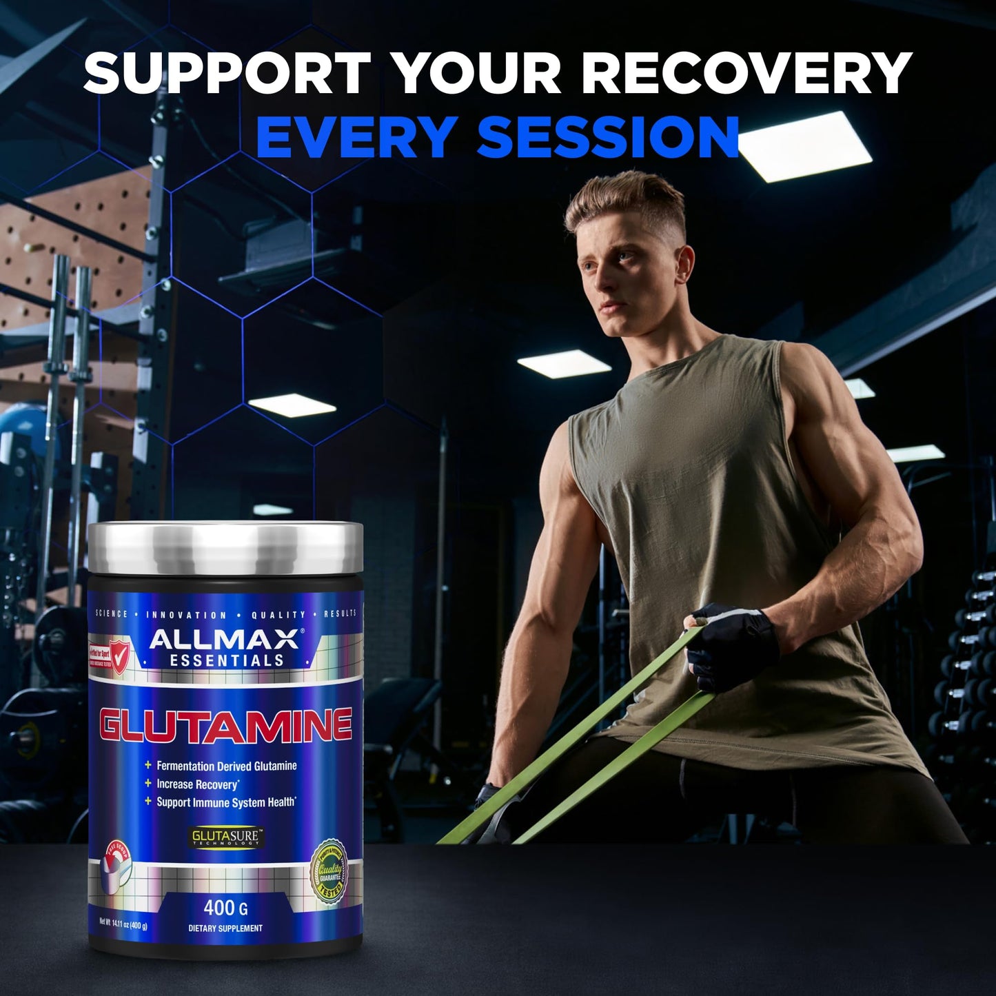 ALLMAX L-Glutamine Powder, Fermented, Unflavored, 400 g ALLMAX