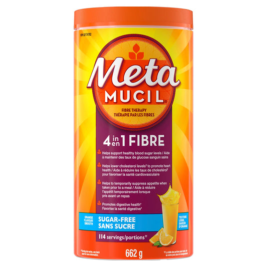 Metamucil, Daily Psyllium Husk Powder Supplement, Sugar-Free, 4-in-1 Fibre for Digestive Health, Orange Smooth Flavored Drink, 114 Servings