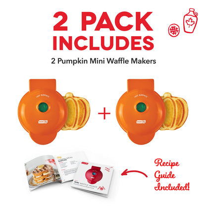Mini gaufrier Dash (lot de 2) pour gaufres individuelles, galettes de pommes de terre, chaffles céto, avec surfaces antiadhésives faciles à nettoyer, 10 cm, Halloween, orange